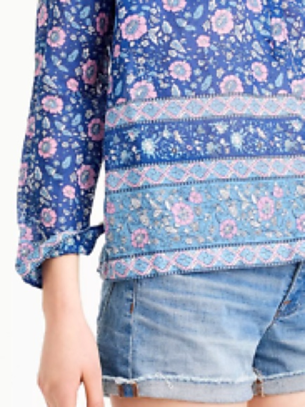JCREW 100% Cotton Voile popover in floral block print Blue Small - Picture 4 of 14